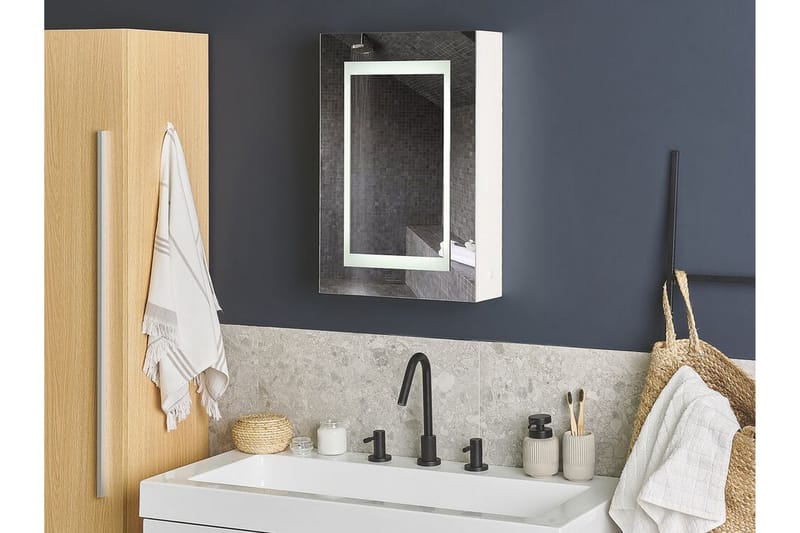 Malaspina Skap til Badet 40 cm Speil med LED-belysning - Hvit - Speilskap