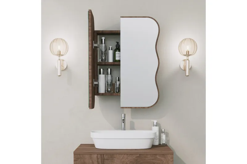 Najmin Overskap med speil 45 cm - Valnøtt - Hus & oppussing - Kjøkken & bad - Baderom - Baderomsmøbler & baderomsinnredning - Speilskap