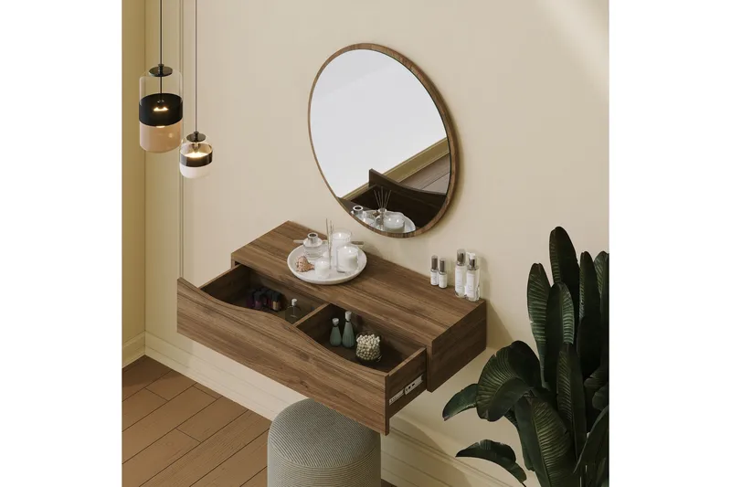 Princesse Overskap med speil 82 cm - Valnøtt - Hus & oppussing - Kjøkken & bad - Baderom - Baderomsmøbler & baderomsinnredning - Speilskap