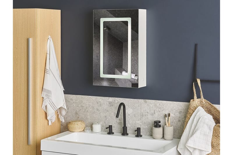Roconda Skap til Badet 40 cm Speil med LED-belysning - Hvit - Speilskap