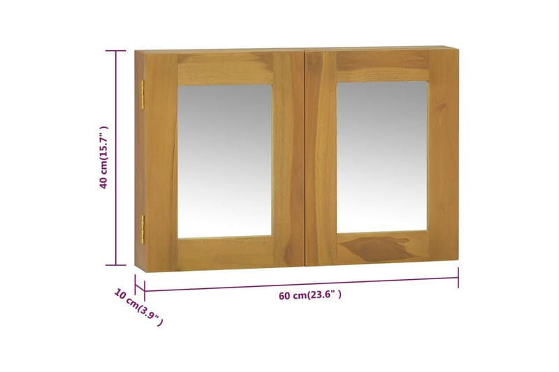 Speilskap 60x10x40 cm heltre teak - Brun - Hus & oppussing - Kjøkken & bad - Baderom - Baderomsmøbler & baderomsinnredning - Speilskap