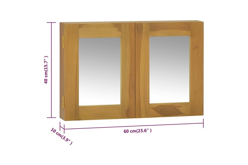 Speilskap 60x10x40 cm heltre teak - Brun - Speilskap