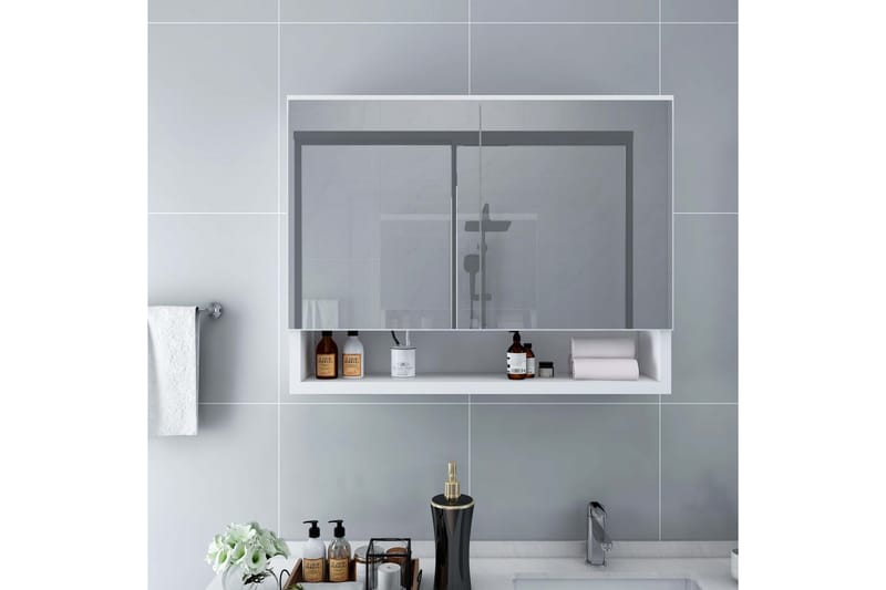 Speilskap med LED hvit 80x15x60 cm MDF - Hvit - Hus & oppussing - Kjøkken & bad - Baderom - Baderomsmøbler & baderomsinnredning - Speilskap