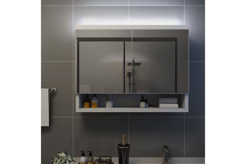Speilskap med LED hvit 80x15x60 cm MDF - Hvit - Hus & oppussing - Kjøkken & bad - Baderom - Baderomsmøbler & baderomsinnredning - Speilskap