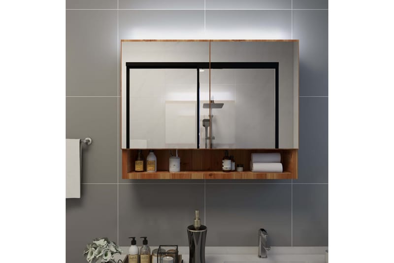 Speilskap med LED til baderom eik 80x15x60 cm MDF - Brun - Hus & oppussing - Kjøkken & bad - Baderom - Baderomsmøbler & baderomsinnredning - Speilskap