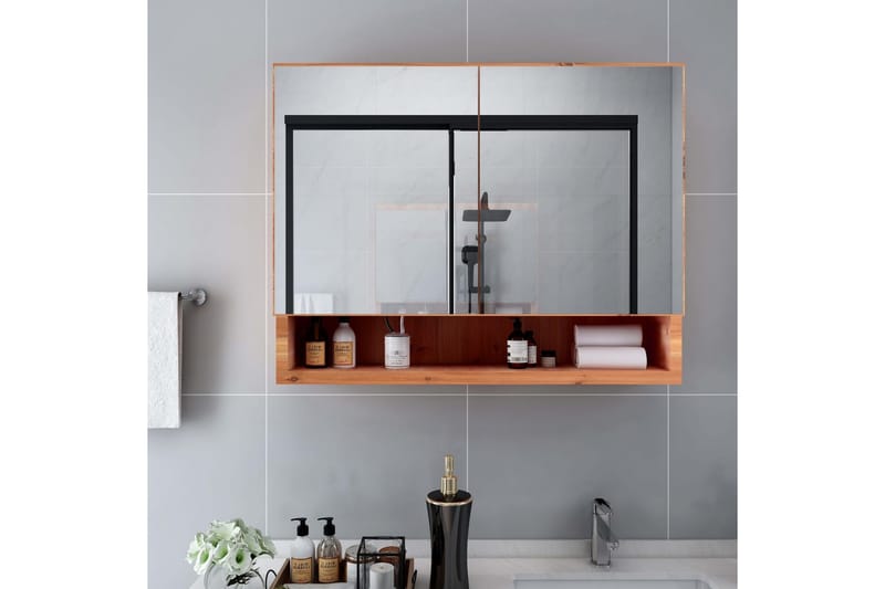 Speilskap med LED til baderom eik 80x15x60 cm MDF - Brun - Hus & oppussing - Kjøkken & bad - Baderom - Baderomsmøbler & baderomsinnredning - Speilskap