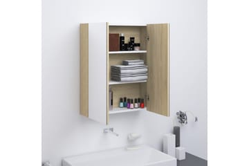 Speilskap til bad 60x15x75 cm MDF hvit og eik - Hvit - Hus & oppussing - Kjøkken & bad - Baderom - Baderomsmøbler & baderomsinnredning - Speilskap