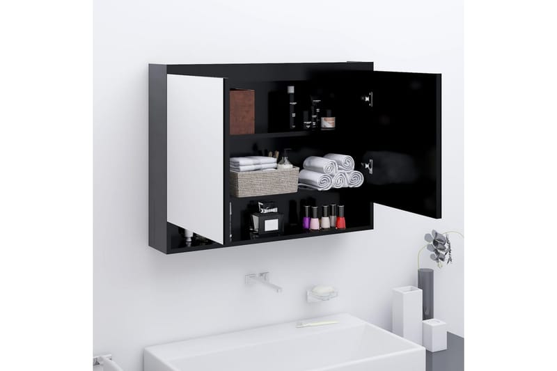Speilskap til bad 80x15x60 cm MDF antrasitt - Antrasittgrå - Hus & oppussing - Kjøkken & bad - Baderom - Baderomsmøbler & baderomsinnredning - Speilskap