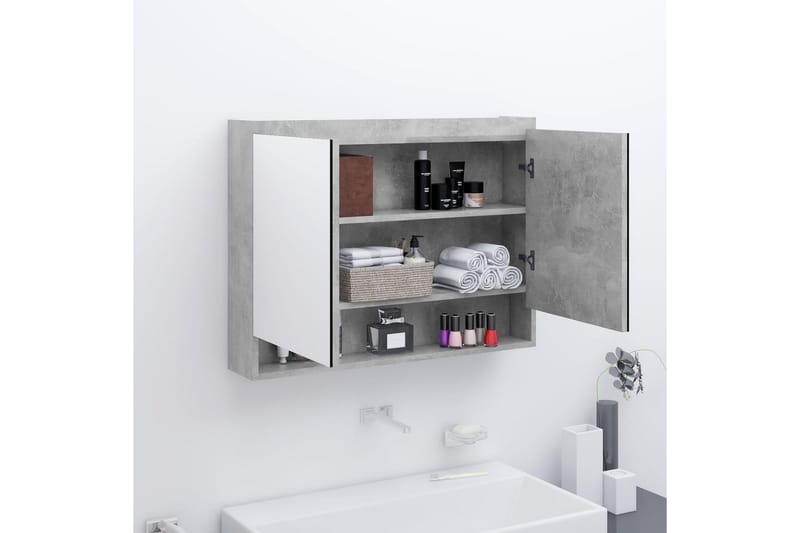 Speilskap til bad 80x15x60 cm MDF betonggrå - Grå - Speilskap