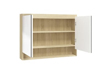 Speilskap til bad 80x15x60 cm MDF hvit og eik - Hvit - Hus & oppussing - Kjøkken & bad - Baderom - Baderomsmøbler & baderomsinnredning - Speilskap