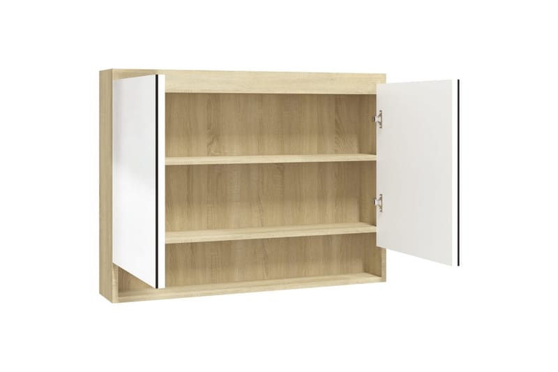Speilskap til bad 80x15x60 cm MDF hvit og eik - Hvit - Hus & oppussing - Kjøkken & bad - Baderom - Baderomsmøbler & baderomsinnredning - Speilskap