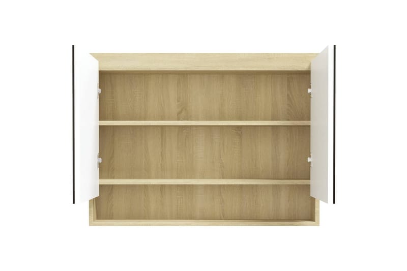 Speilskap til bad 80x15x60 cm MDF hvit og eik - Hvit - Hus & oppussing - Kjøkken & bad - Baderom - Baderomsmøbler & baderomsinnredning - Speilskap