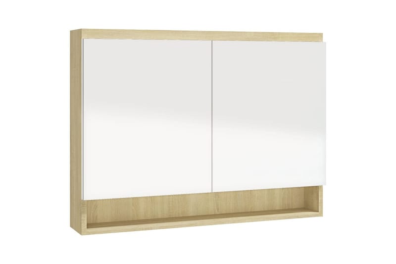 Speilskap til bad 80x15x60 cm MDF hvit og eik - Hvit - Hus & oppussing - Kjøkken & bad - Baderom - Baderomsmøbler & baderomsinnredning - Speilskap
