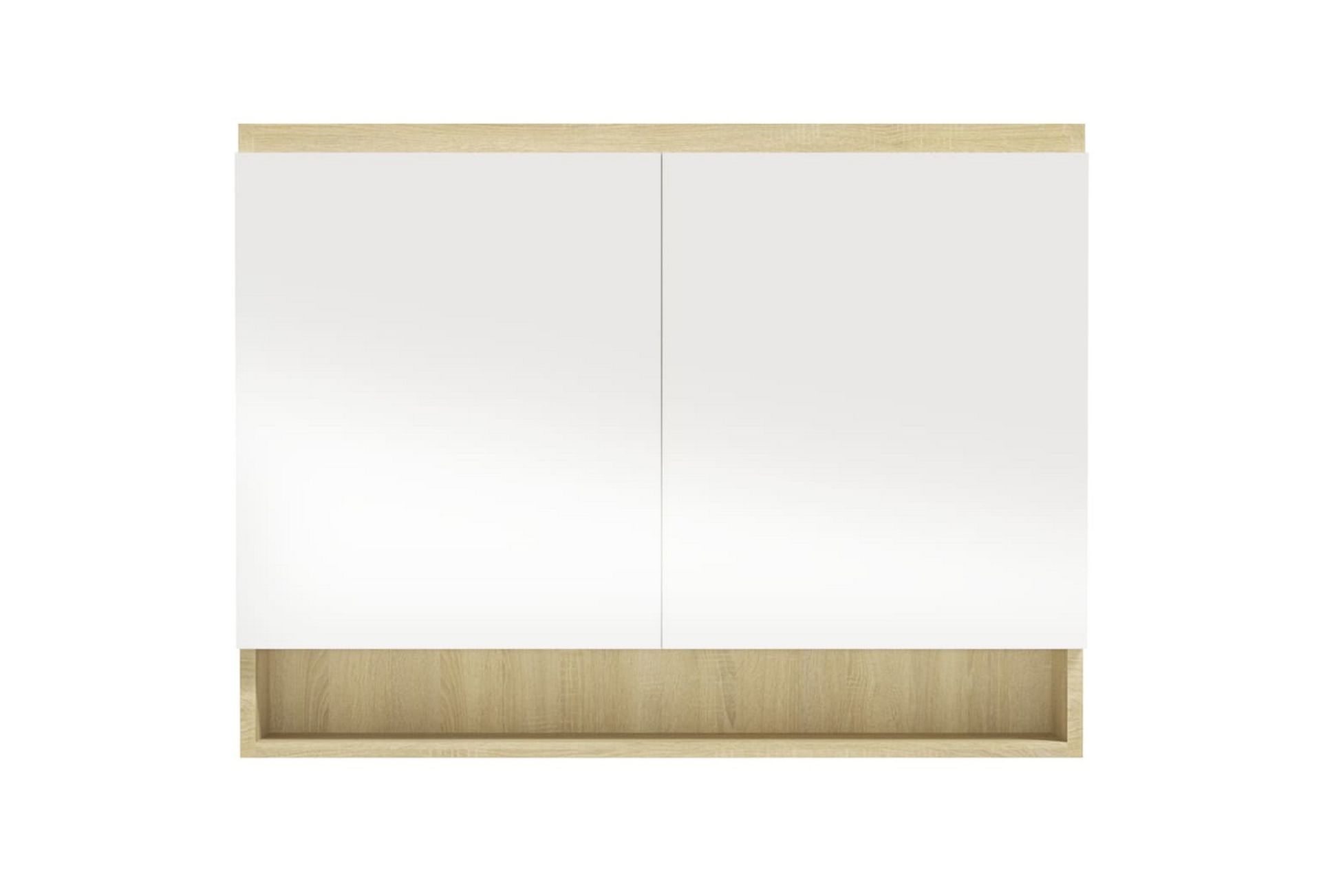 Speilskap til bad 80x15x60 cm MDF hvit og eik - Hvit - Hus & oppussing - Kjøkken & bad - Baderom - Baderomsmøbler & baderomsinnredning - Speilskap