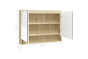 Speilskap til bad 80x15x60 cm MDF hvit og eik - Hvit - Hus & oppussing - Kjøkken & bad - Baderom - Baderomsmøbler & baderomsinnredning - Speilskap