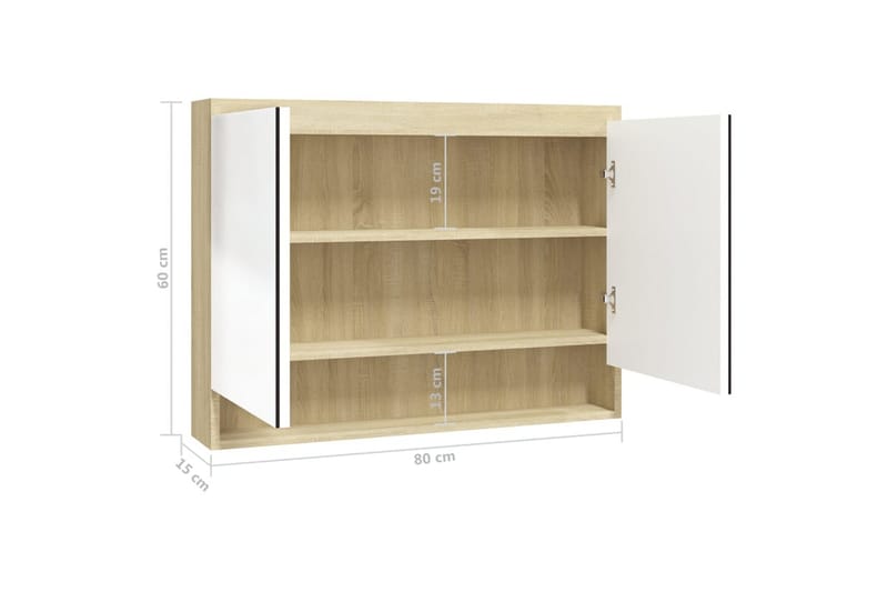 Speilskap til bad 80x15x60 cm MDF hvit og eik - Hvit - Hus & oppussing - Kjøkken & bad - Baderom - Baderomsmøbler & baderomsinnredning - Speilskap