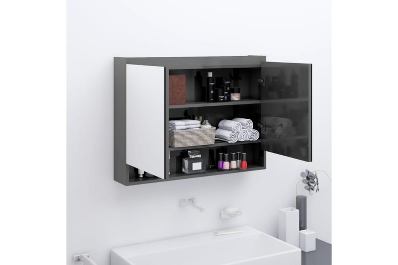Speilskap til bad 80x15x60 cm MDF skinnende grå - Grå - Hus & oppussing - Kjøkken & bad - Baderom - Baderomsmøbler & baderomsinnredning - Speilskap