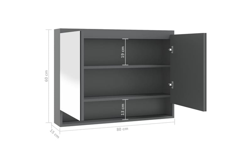 Speilskap til bad 80x15x60 cm MDF skinnende grå - Grå - Hus & oppussing - Kjøkken & bad - Baderom - Baderomsmøbler & baderomsinnredning - Speilskap