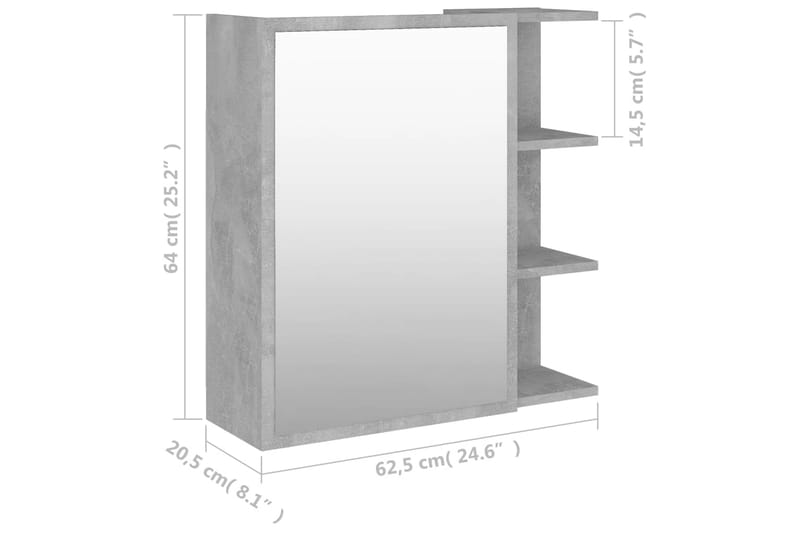 Speilskap til baderom betonggrå 62,5x20,5x64 cm sponplate - Grå - Hus & oppussing - Kjøkken & bad - Baderom - Baderomsmøbler & baderomsinnredning - Speilskap
