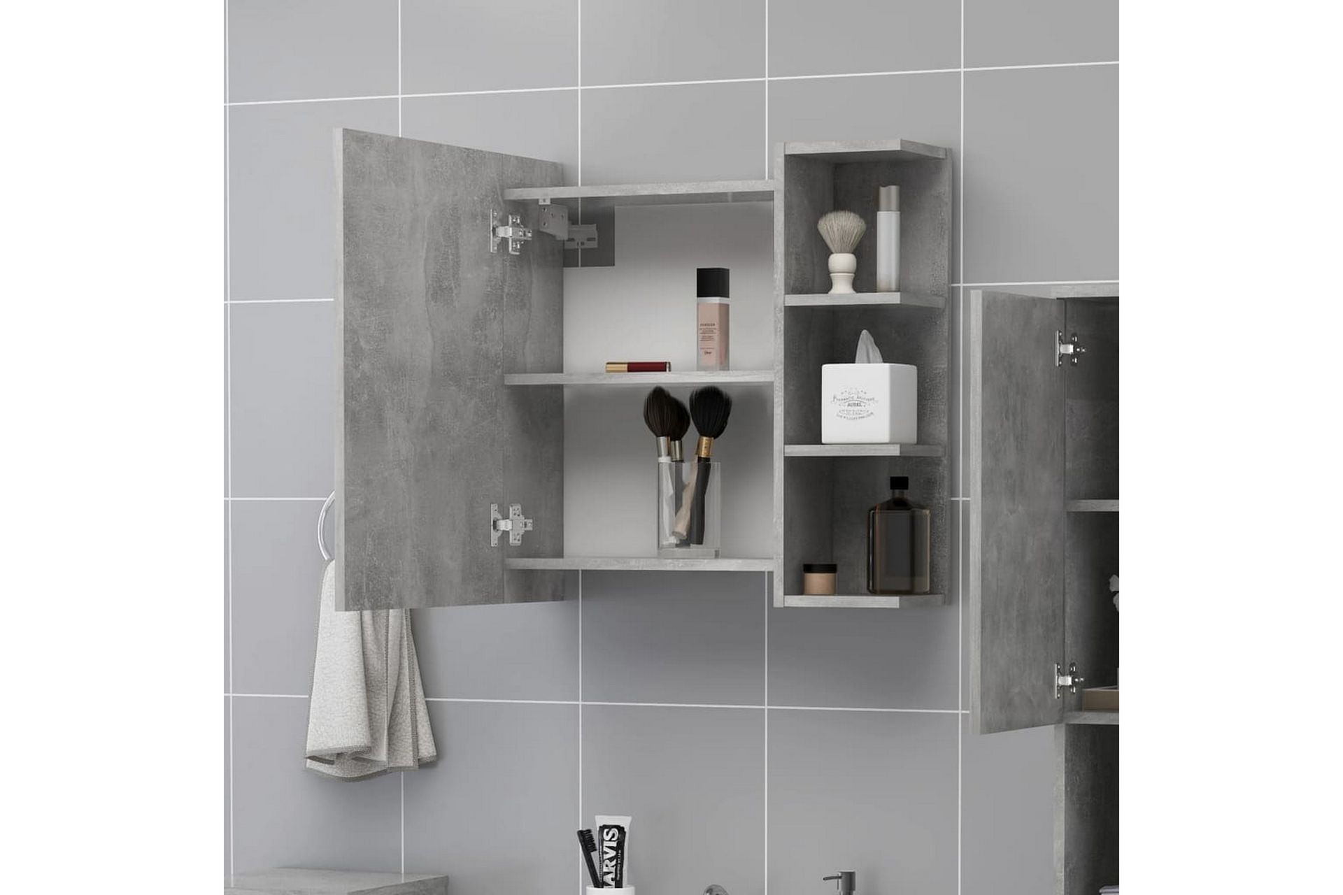 Speilskap til baderom betonggrå 62,5x20,5x64 cm sponplate - Grå - Hus & oppussing - Kjøkken & bad - Baderom - Baderomsmøbler & baderomsinnredning - Speilskap