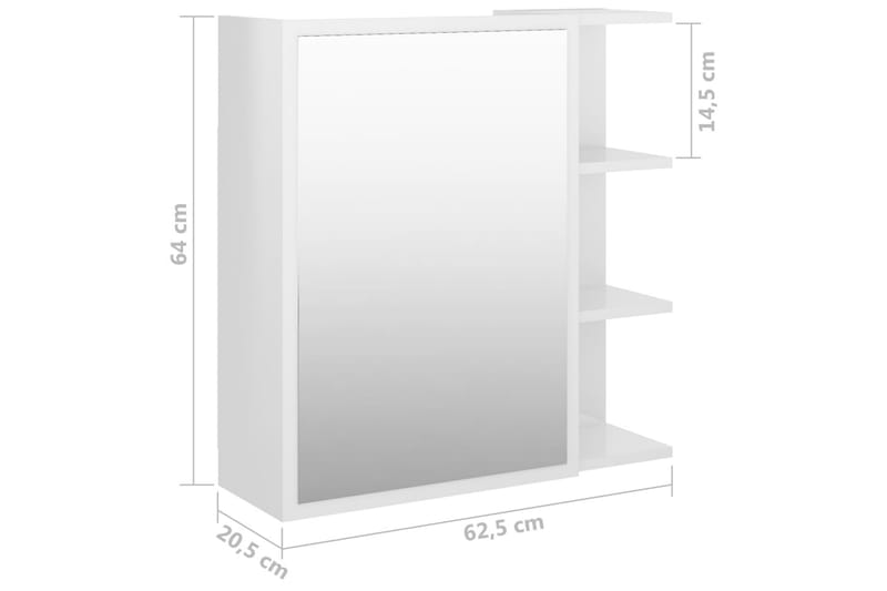 Speilskap til baderom høyglans hvit 62,5x20,5x64cm sponplate - Hvit - Speilskap