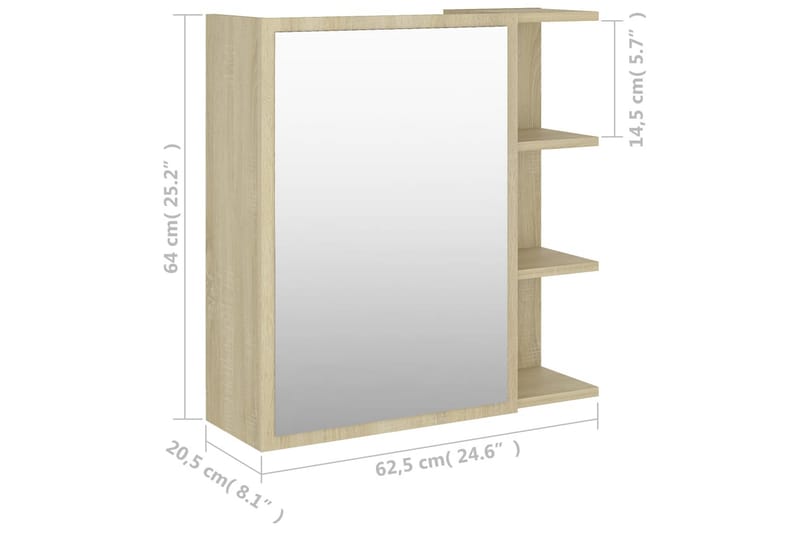Speilskap til baderom sonoma eik 62,5x20,5x64 cm sponplate - Brun - Hus & oppussing - Kjøkken & bad - Baderom - Baderomsmøbler & baderomsinnredning - Speilskap