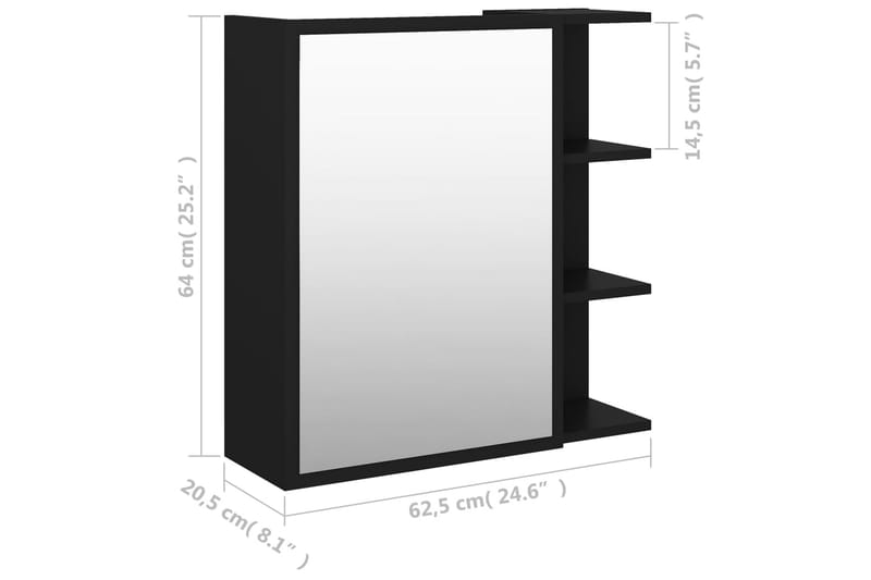 Speilskap til baderom svart 62,5x20,5x64 cm sponplate - Svart - Hus & oppussing - Kjøkken & bad - Baderom - Baderomsmøbler & baderomsinnredning - Speilskap
