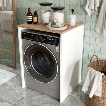 Vaskemaskinskap Hanah Home Nord (65,8 x 91,8 x 60 cm) White Oak - Hvit og eik - Hus & oppussing - Kjøkken & bad - Baderom - Baderomsmøbler & baderomsinnredning - Oppbevaring til baderom