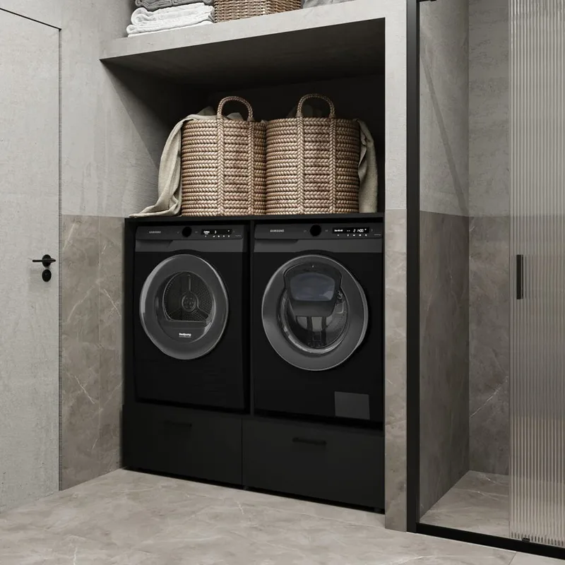 Vaskemaskin/tørketrommel-skap Rosa med 2 skuffer - Svart onyx - Hus & oppussing - Kjøkken & bad - Baderom - Baderomsmøbler & baderomsinnredning - Oppbevaring til baderom