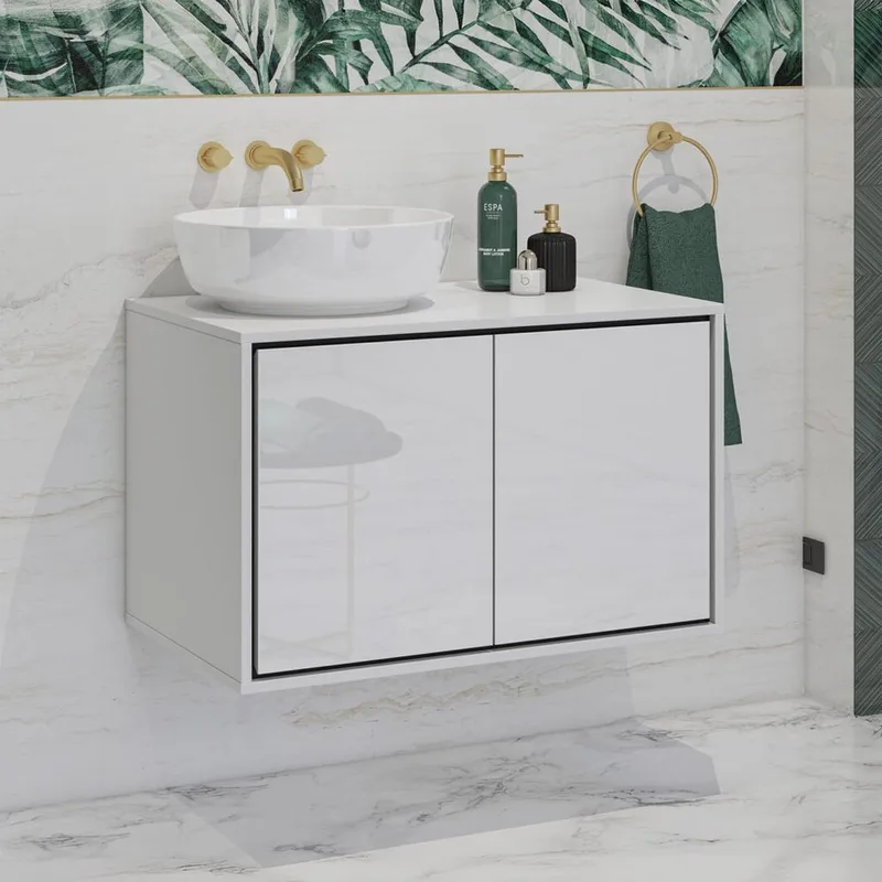 Vaskeskap Irvine 2 dører - Hvit Glans, 78 cm - Hus & oppussing - Kjøkken & bad - Baderom - Baderomsmøbler & baderomsinnredning - Baderomsskap