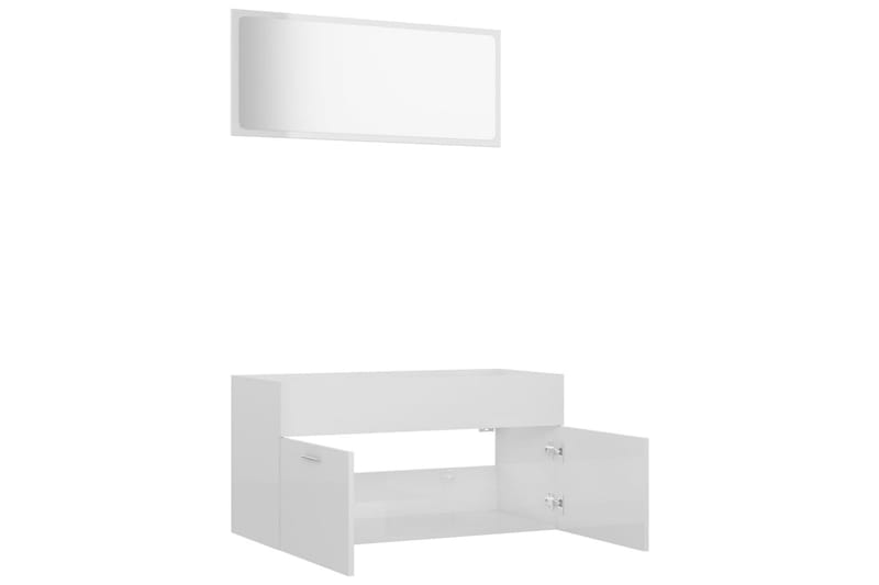 Baderomsmøbler 2 stk høyglans hvit sponplate - Hvit - Vaskeskap - Veggskap & høyskap - Baderomsskap