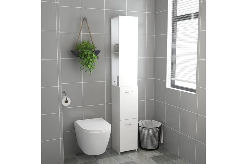 Baderomsskap høyglans hvit 25x25x170 cm sponplate - Hvit - Hus & oppussing - Kjøkken & bad - Baderom - Baderomsmøbler & baderomsinnredning - Veggskap & høyskap