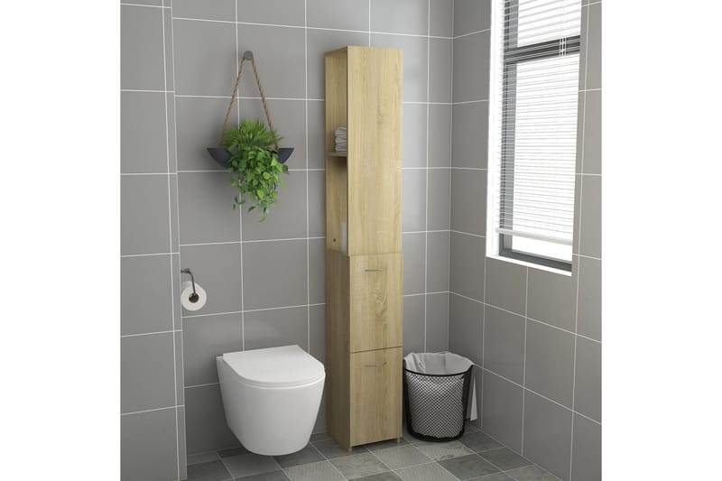 Baderomsskap sonoma eik 25x25x170 cm sponplate - Brun - Hus & oppussing - Kjøkken & bad - Baderom - Baderomsmøbler & baderomsinnredning - Veggskap & høyskap