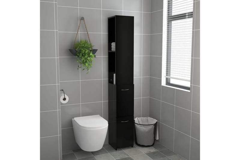 Baderomsskap svart 25x25x170 cm sponplate - Svart - Hus & oppussing - Kjøkken & bad - Baderom - Baderomsmøbler & baderomsinnredning - Veggskap & høyskap