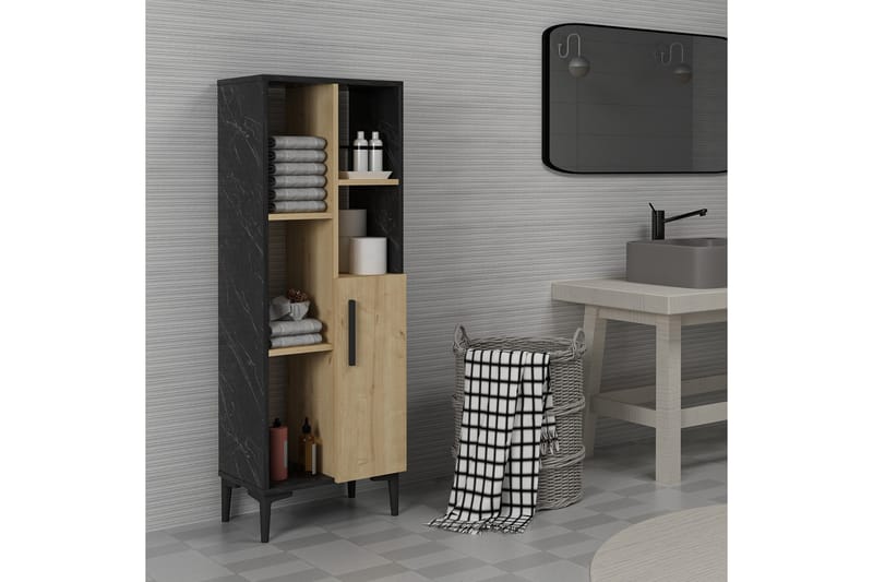 Midwolda Baderomsskap 39x50 cm - Lys naturlig / svart - Hus & oppussing - Kjøkken & bad - Baderom - Baderomsmøbler & baderomsinnredning - Veggskap & høyskap