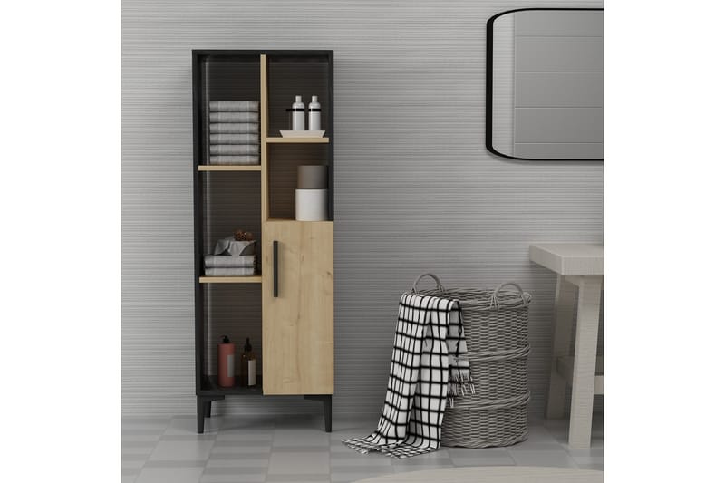 Midwolda Baderomsskap 39x50 cm - Lys naturlig / svart - Hus & oppussing - Kjøkken & bad - Baderom - Baderomsmøbler & baderomsinnredning - Veggskap & høyskap