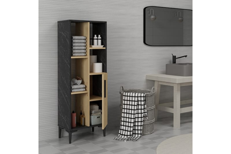 Midwolda Baderomsskap 39x50 cm - Lys naturlig / svart - Hus & oppussing - Kjøkken & bad - Baderom - Baderomsmøbler & baderomsinnredning - Veggskap & høyskap
