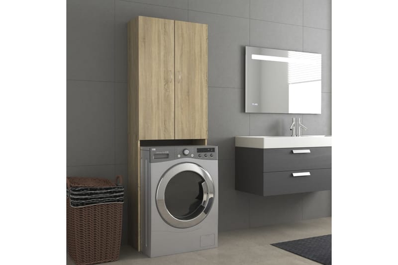 Vaskemaskinskap sonoma eik 64x25,5x190 cm - Hus & oppussing - Kjøkken & bad - Baderom - Baderomsmøbler & baderomsinnredning - Veggskap & høyskap