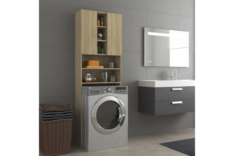 Vaskemaskinskap sonoma eik 64x25,5x190 cm - Hus & oppussing - Kjøkken & bad - Baderom - Baderomsmøbler & baderomsinnredning - Veggskap & høyskap