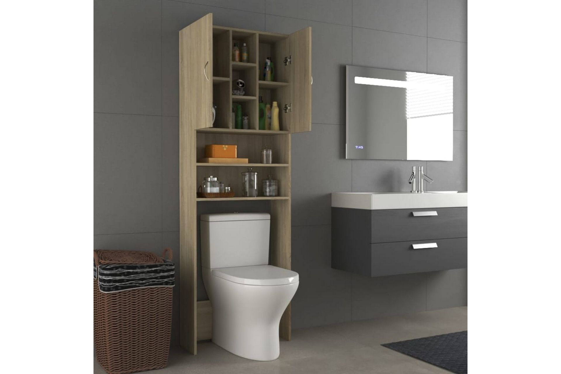 Vaskemaskinskap sonoma eik 64x25,5x190 cm - Hus & oppussing - Kjøkken & bad - Baderom - Baderomsmøbler & baderomsinnredning - Veggskap & høyskap