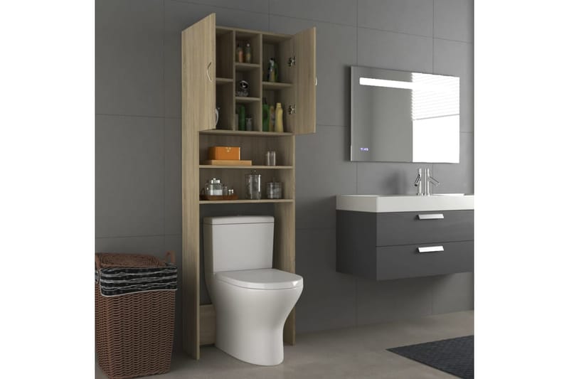 Vaskemaskinskap sonoma eik 64x25,5x190 cm - Hus & oppussing - Kjøkken & bad - Baderom - Baderomsmøbler & baderomsinnredning - Veggskap & høyskap