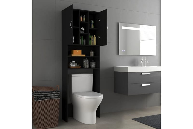 Vaskemaskinskap svart 64x25,5x190 cm - Hus & oppussing - Kjøkken & bad - Baderom - Baderomsmøbler & baderomsinnredning - Veggskap & høyskap