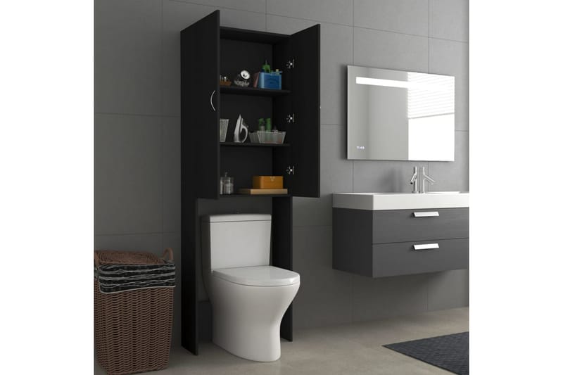 Vaskemaskinskap svart 64x25,5x190 cm - Hus & oppussing - Kjøkken & bad - Baderom - Baderomsmøbler & baderomsinnredning - Veggskap & høyskap