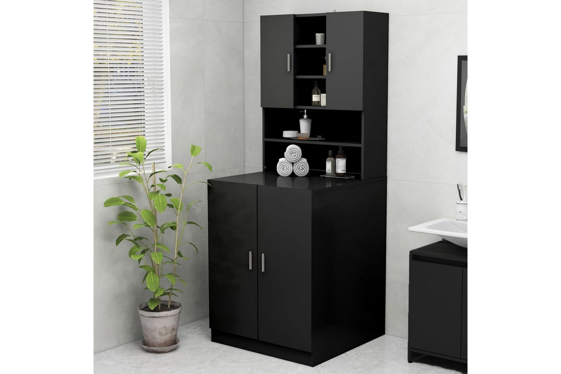 Vaskemaskinskap svart 70,5x25,5x90 cm - Hus & oppussing - Kjøkken & bad - Baderom - Baderomsmøbler & baderomsinnredning - Veggskap & høyskap