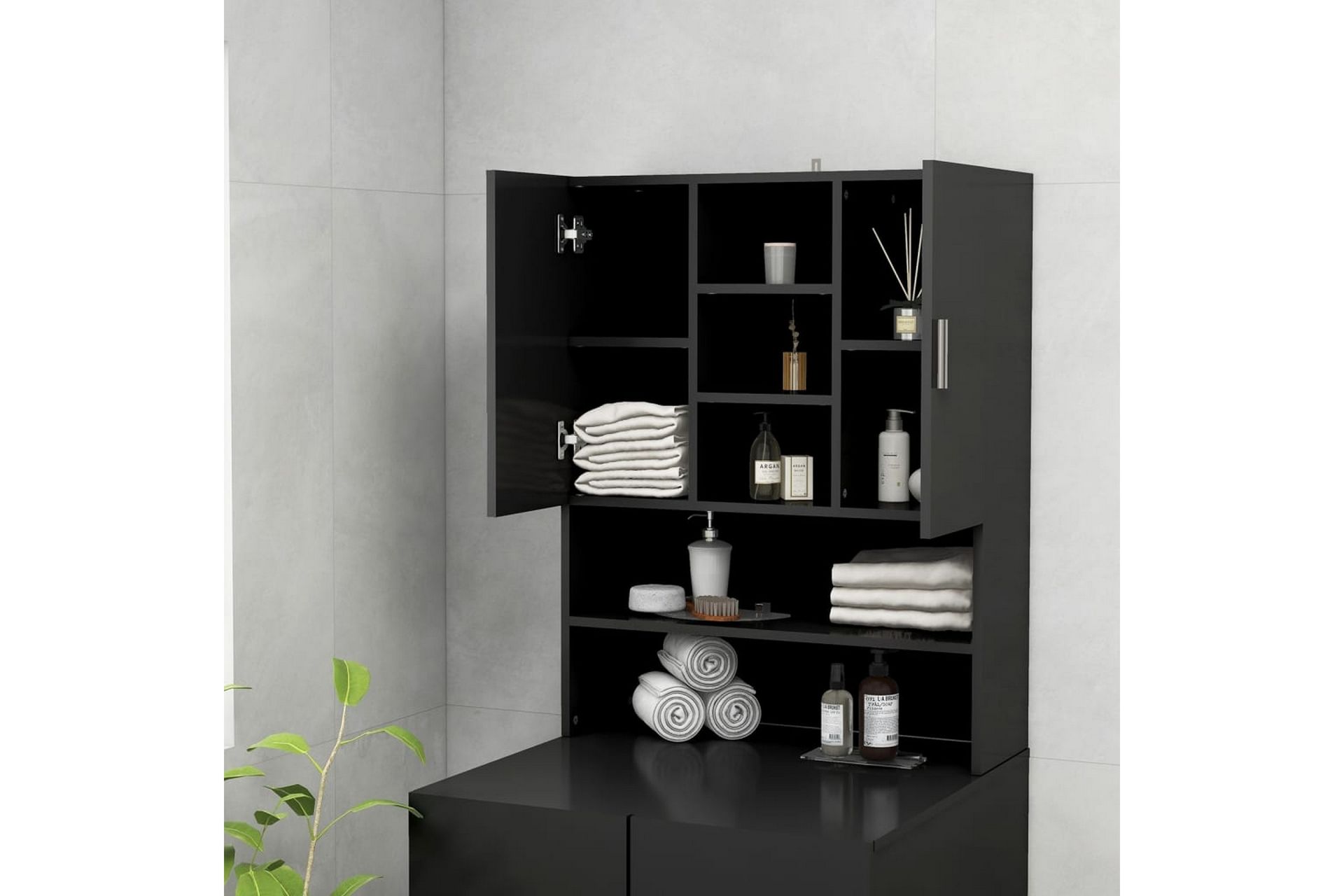 Vaskemaskinskap svart 70,5x25,5x90 cm - Hus & oppussing - Kjøkken & bad - Baderom - Baderomsmøbler & baderomsinnredning - Veggskap & høyskap