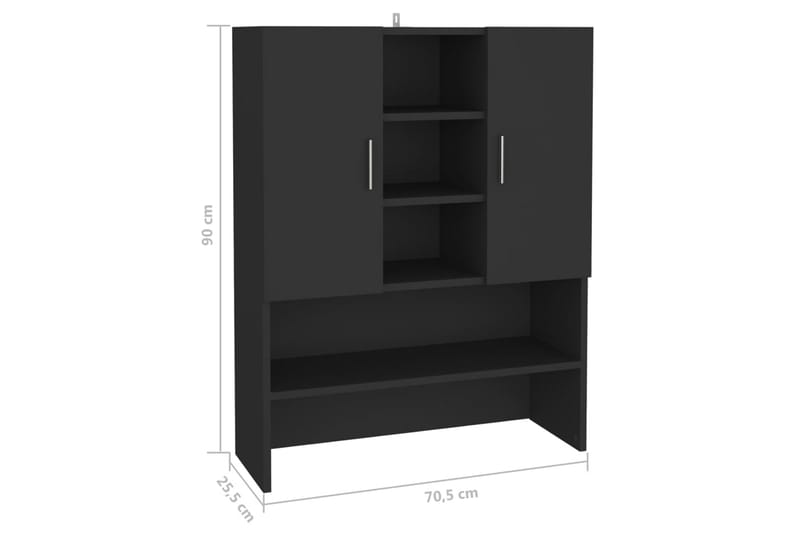 Vaskemaskinskap svart 70,5x25,5x90 cm - Vaskeskap - Veggskap & høyskap - Baderomsskap