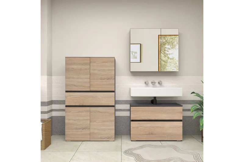 Wisla Høyskap til Bad 130x76x35 cm - Grå - Hus & oppussing - Kjøkken & bad - Baderom - Baderomsmøbler & baderomsinnredning - Baderomsskap