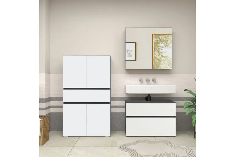 Wisla Høyskap til Bad 130x76x35 cm - Grå - Hus & oppussing - Kjøkken & bad - Baderom - Baderomsmøbler & baderomsinnredning - Baderomsskap