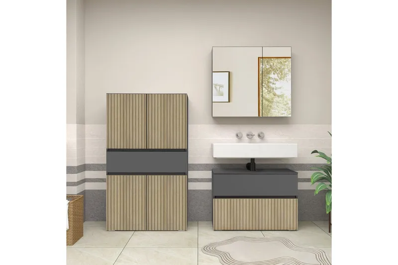 Wisla Høyskap til Bad 130x76x35 cm - Grå - Hus & oppussing - Kjøkken & bad - Baderom - Baderomsmøbler & baderomsinnredning - Baderomsskap