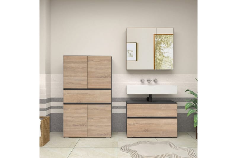 Wisla Høyskap til Bad 130x76x35 cm - Grå - Hus & oppussing - Kjøkken & bad - Baderom - Baderomsmøbler & baderomsinnredning - Baderomsskap